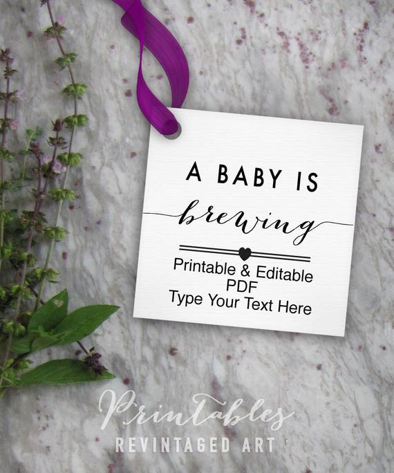 A Baby Is Brewing Tags Printable Editable Favor Tag Baby