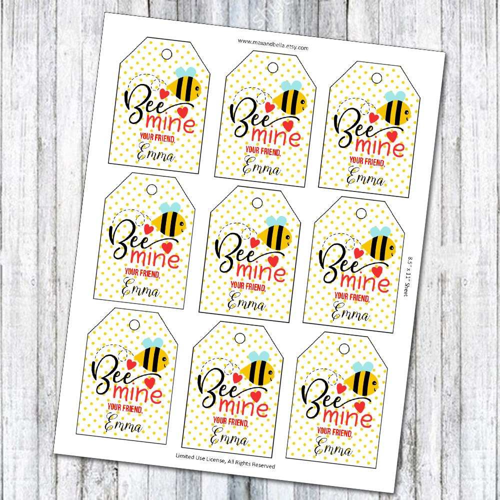DIY PRINTABLE Tags Bee Valentine s Day Tag Bee Mine Personalized 