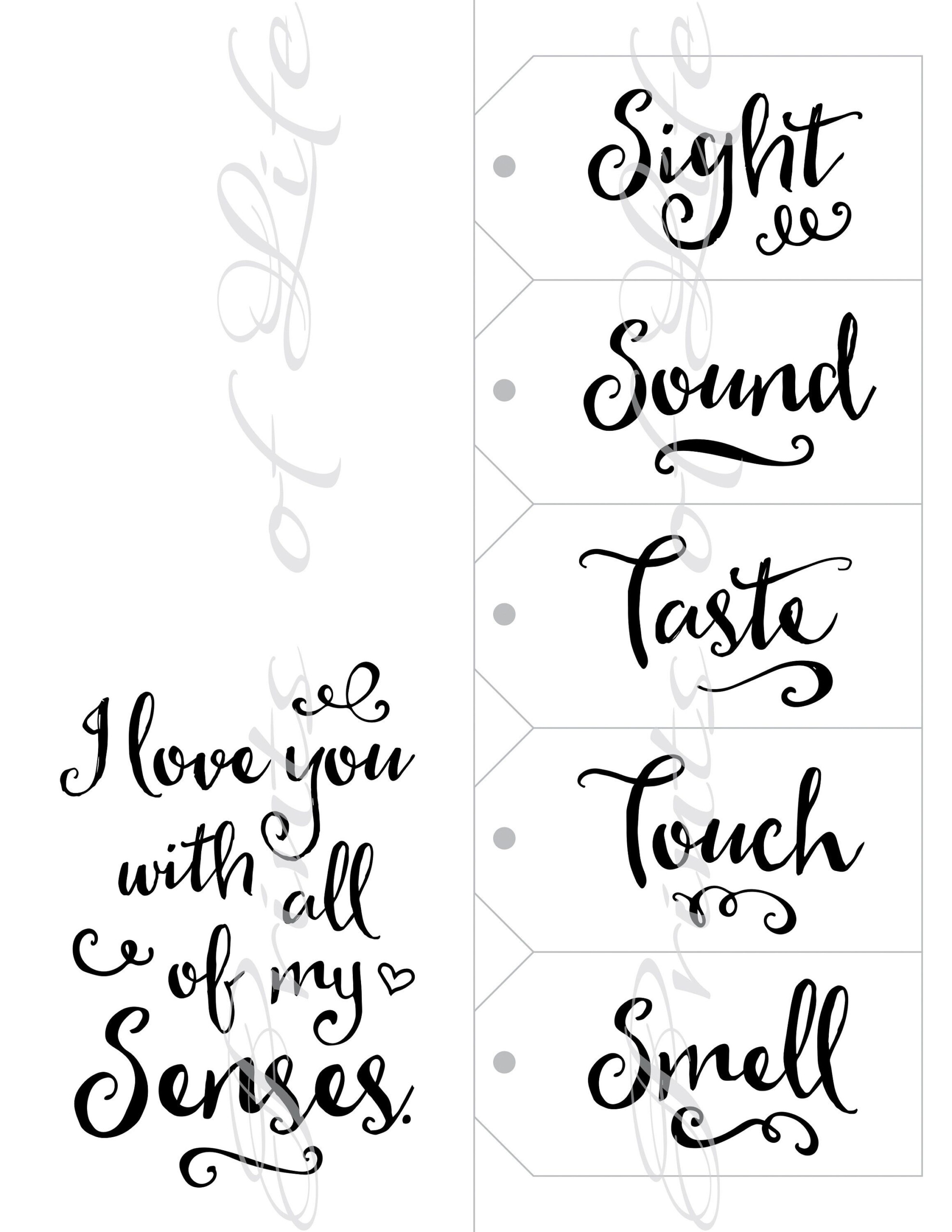 Five Senses Gift Tags Card Date Night Idea 5 Senses Instant Download