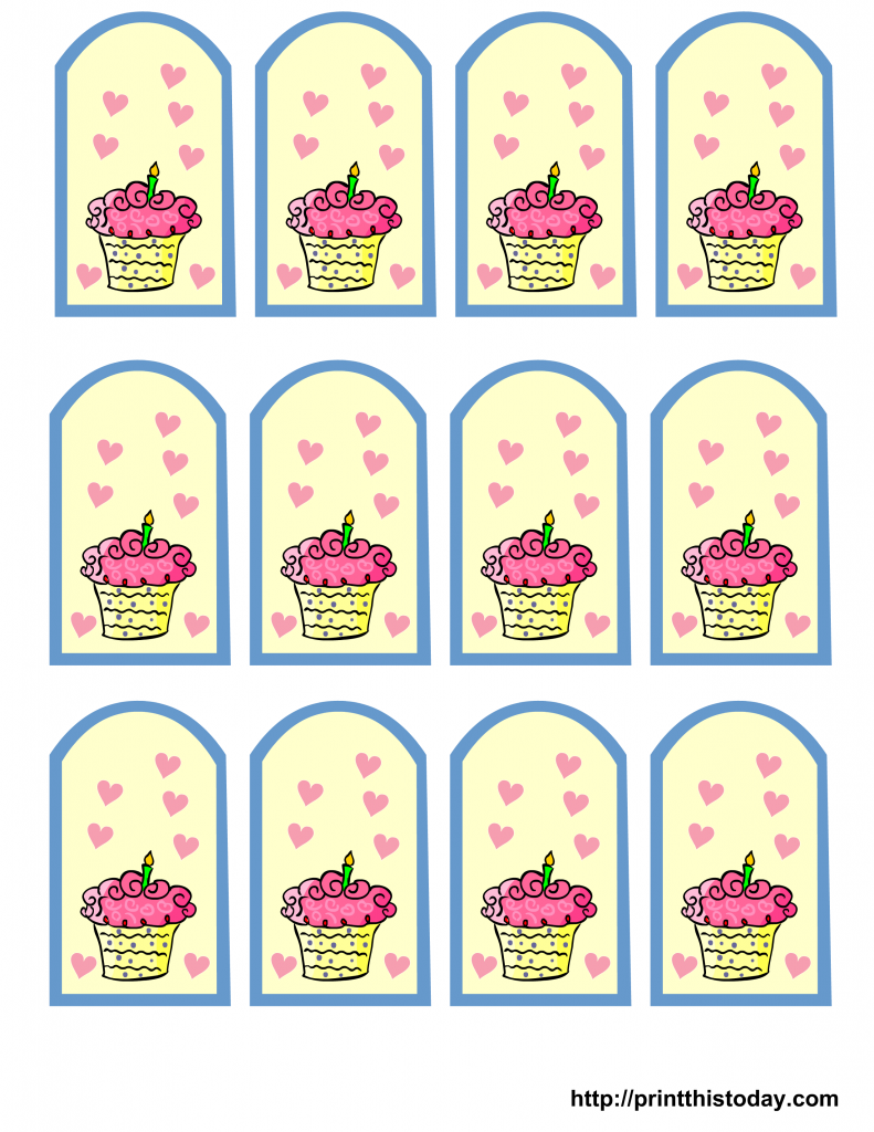 Birthday Cupcakes And Hearts Free Printable Birthday Favor Tags 