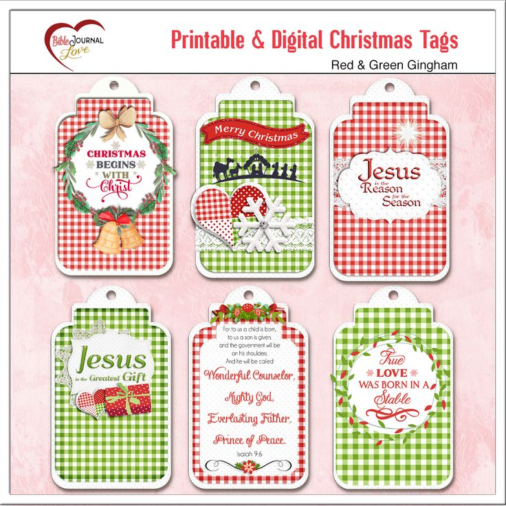 Christian Printable Christmas Tags Red Green Gingham Jesus Is The 