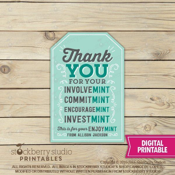 Thank You Tags Printable Mint Gift Tag Volunteer Gift Tag Mint 
