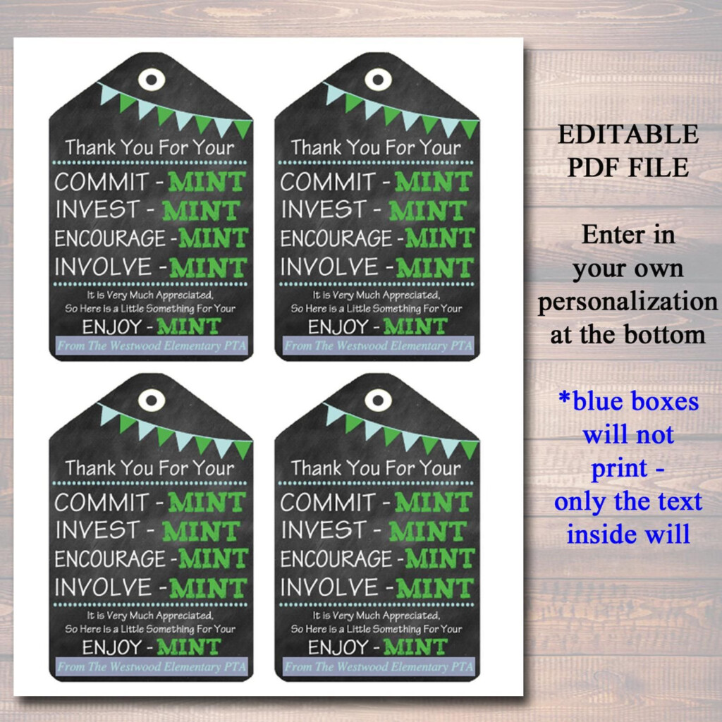 Printable Thank You Tags Volunteer Mint Labels Printable INSTANT 
