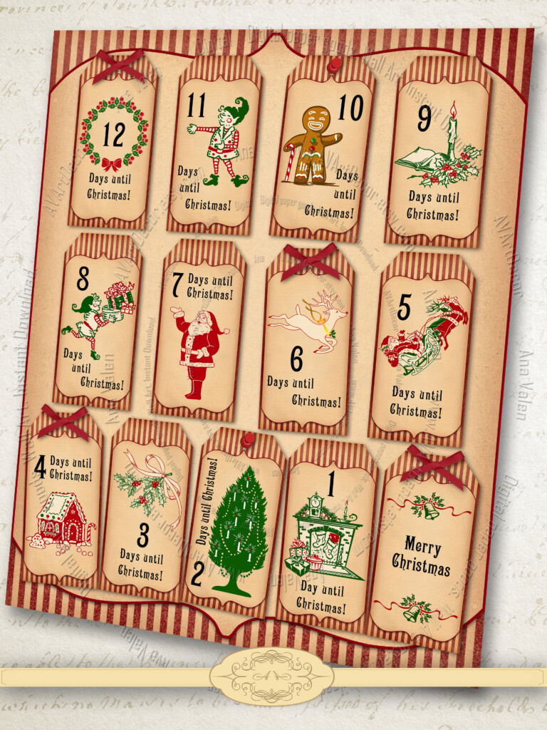 Christmas Countdown Tags Printable Advent Calendar Tags Etsy 