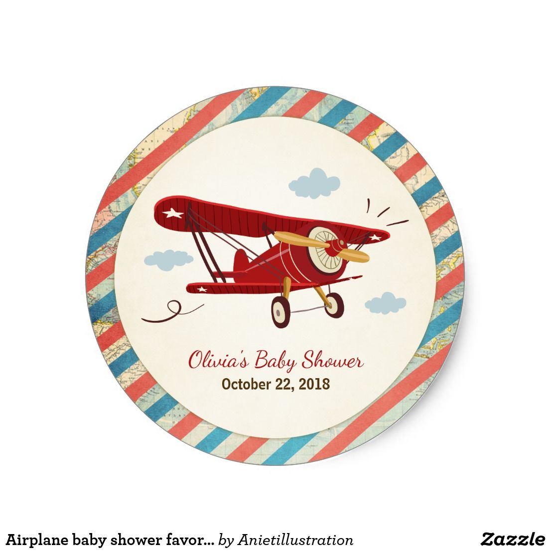 Airplane Baby Shower Favor Tag Sticker Adventure Zazzle In 2021