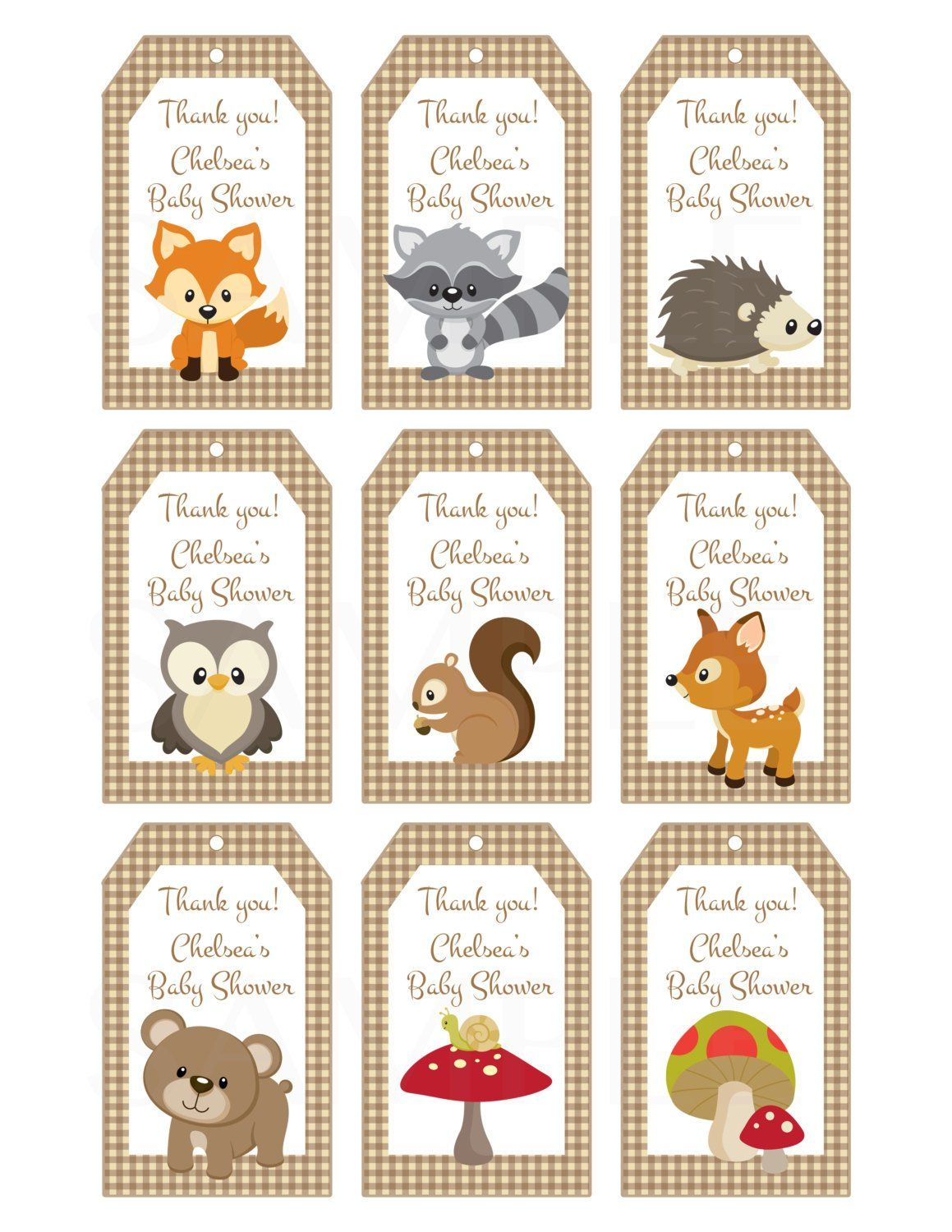Woodland Friends Forest Animals Theme Baby Shower Favor Tags