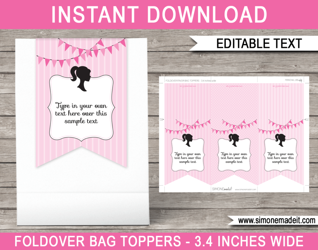 Barbie Favor Tag Toppers Barbie Theme Thank You Tags
