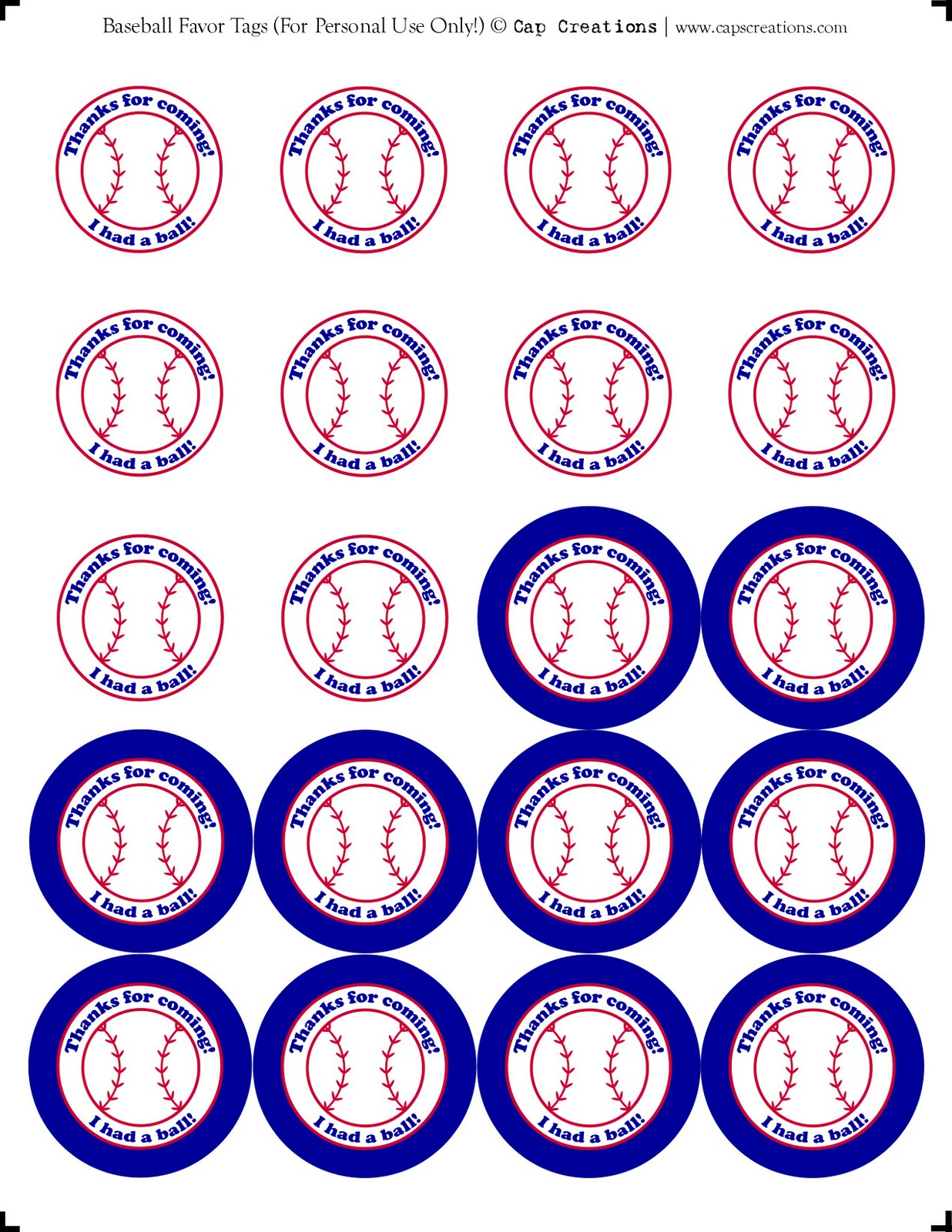 Cap Creations Printable Baseball Party Favor Thank You Tags