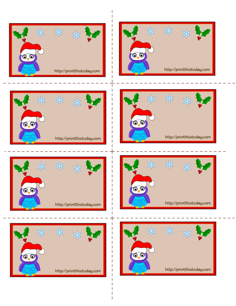 Owl Christmas Printable Stationery Bookmarks Candy wrappers Labels 