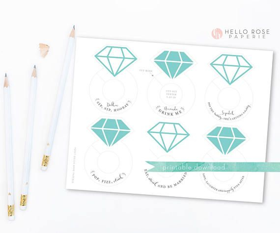 Diamond Ring Wine Glass Drink Tags For Bridal Showers Engagement 