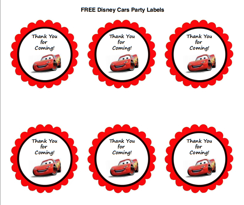 Thank You Cars Birthday Party Disney Disney Cars Party Party Labels