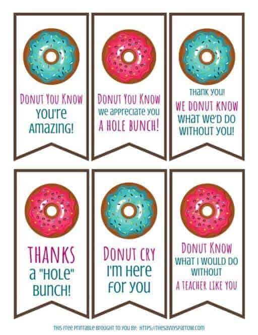 Donut Gift Tags Printable For Teacher Appreciation Gifts The Savvy