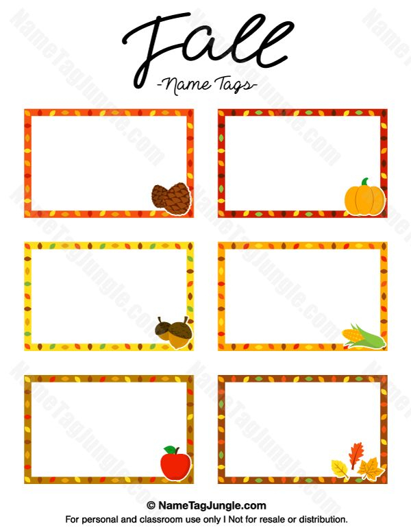 Printable Fall Name Tags Classroom Name Tags Cubby Name Tags Fall