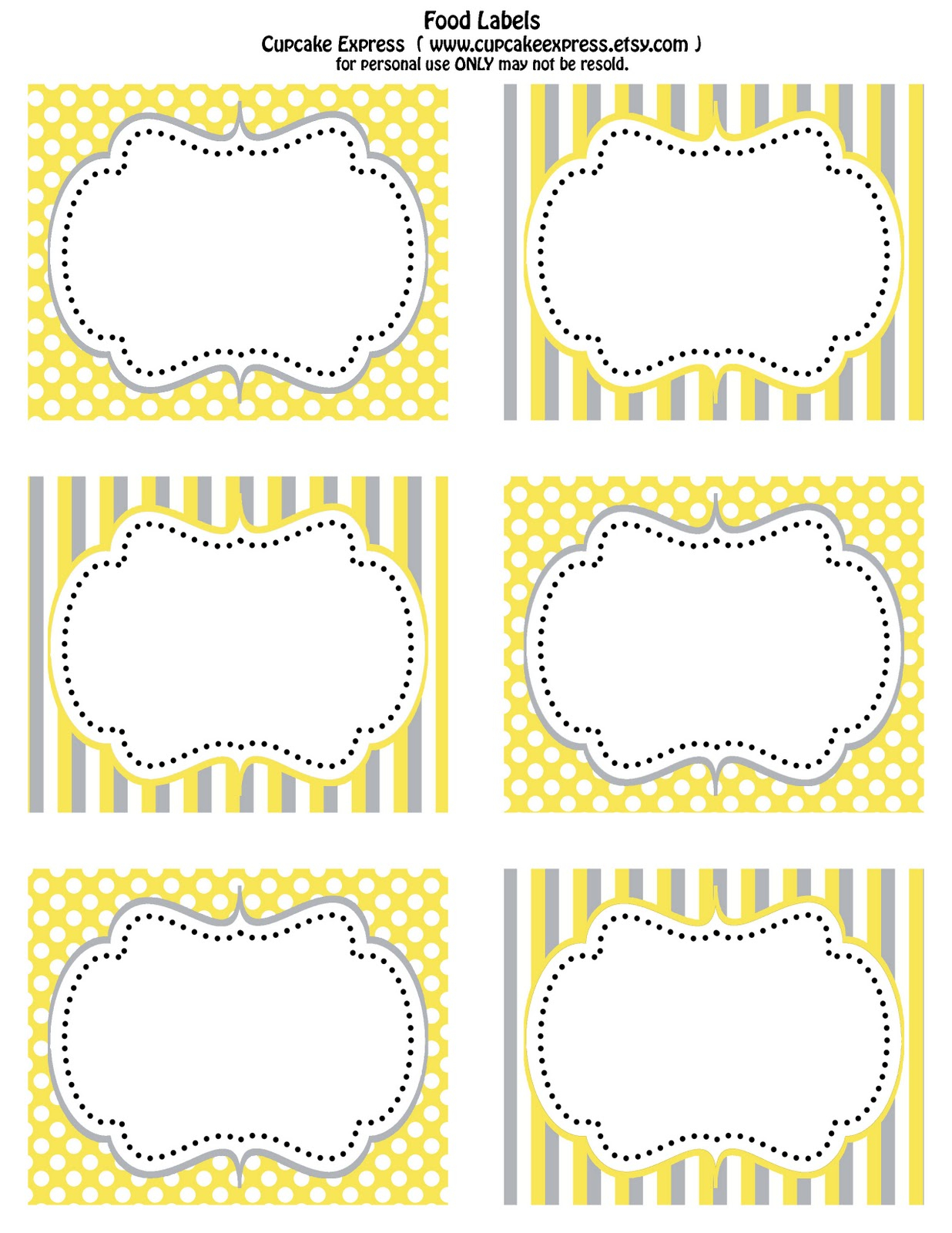 Cupcake Express Free Printable Yellow And Grey Food Labels Cupcake
