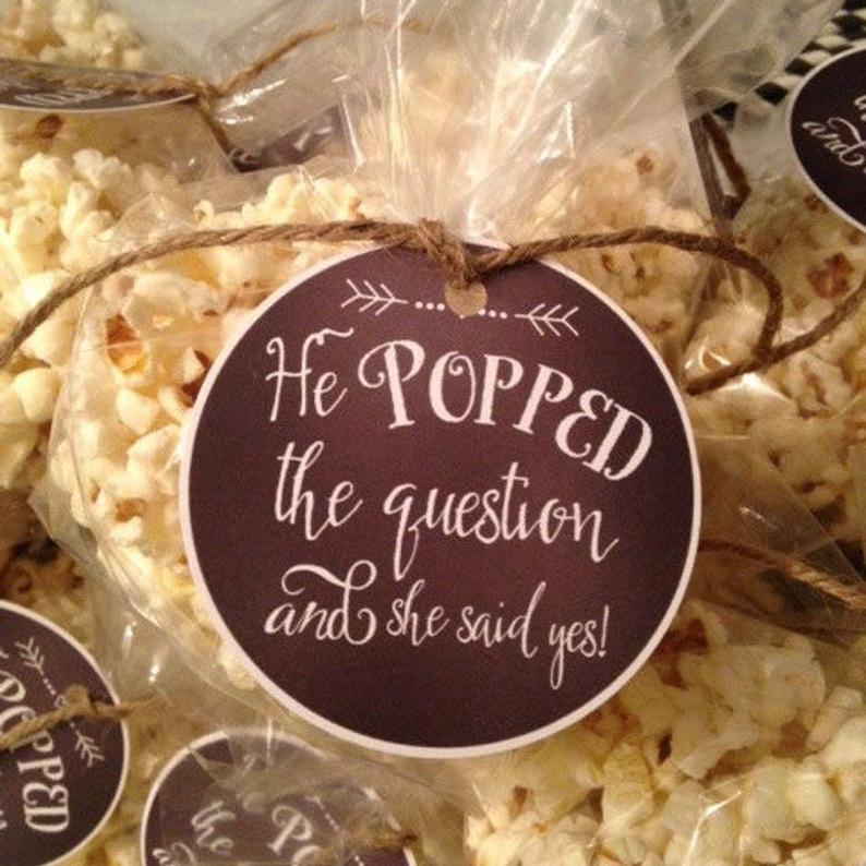 He Popped The Question Gift Tag Engagement Favor Tag Popcorn Etsy 