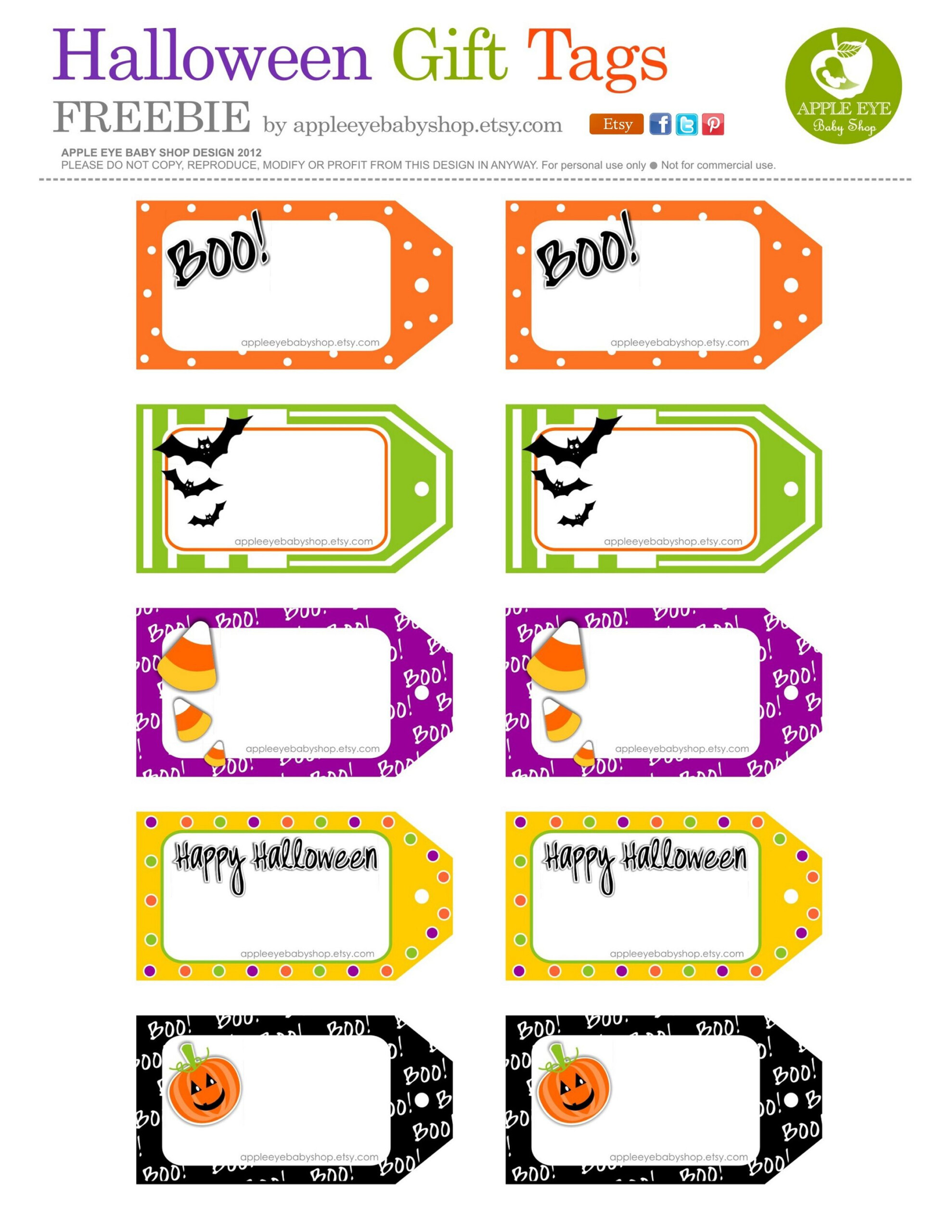 All Sizes FREE Printable Halloween Gift Tags By Apple Eye Baby Shop