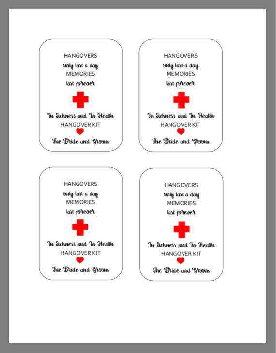 PRINTABLE Hangover Kit Tags Hangover Kit Free Printable Gift Tags