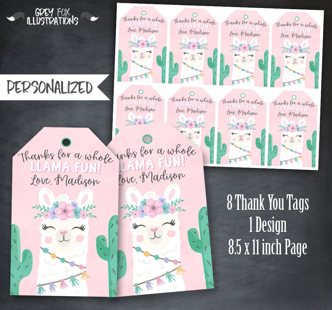Llama Thank You Tags Llama Thank You Tags Llama Birthday Etsy Thank