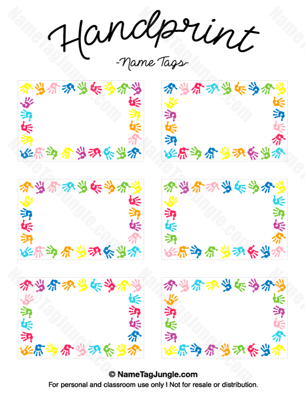 Free Printable Handprint Name Tags The Template Can Also Be Used For