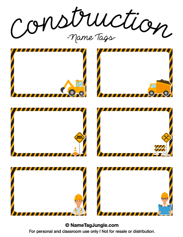 Printable Construction Name Tags