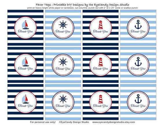 Printable Nautical Favor Tags Thank You Tags Nautical Party