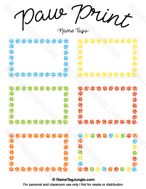 Free Printable Paw Print Name Tags The Template Can Also Be Used For