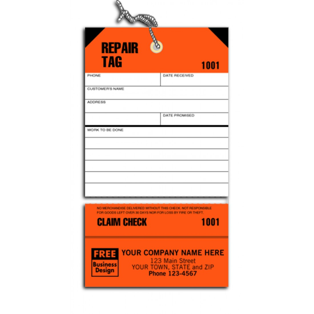 Bright Orange Repair Tag D304 At Print EZ