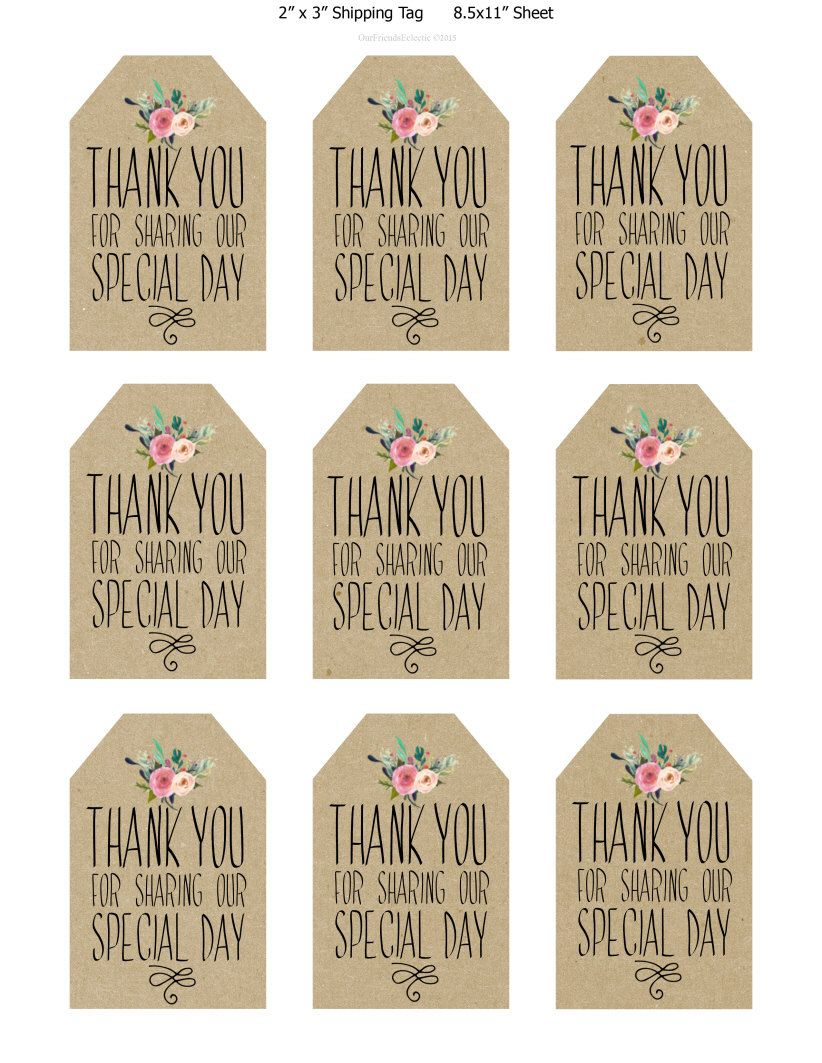 Printable Wedding Favor Tags Thank You Printable Tags Wedding Favor