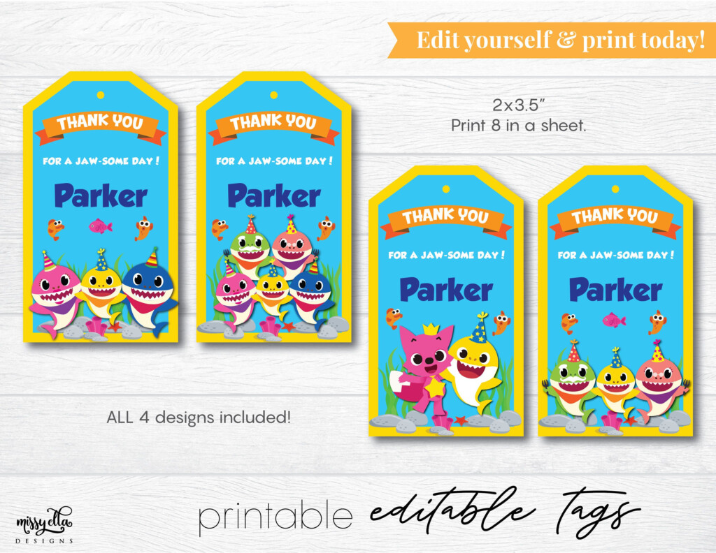 Baby Shark Favor Tags EDITABLE PDF Printable Tags Baby Shark Party 