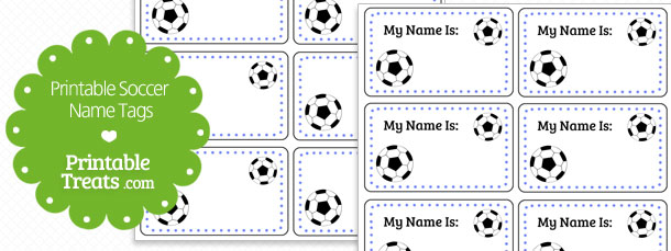 Blue Soccer Name Tags Printable Treats