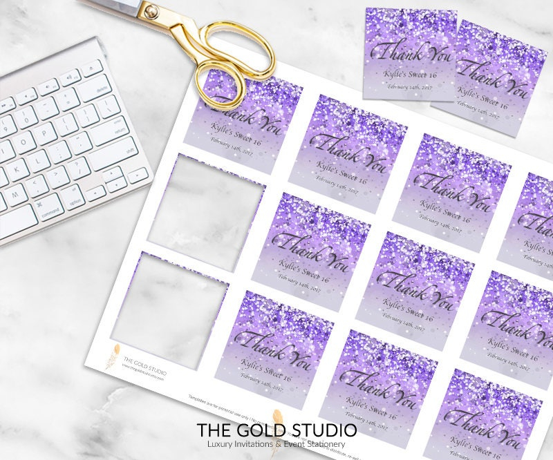 Printable Purple Favor Tags Sweet 16 Favor Tags Thank You Tags Lilac 