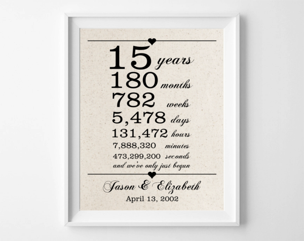 15 Years Together Cotton Anniversary Print 4th Wedding Anniversary
