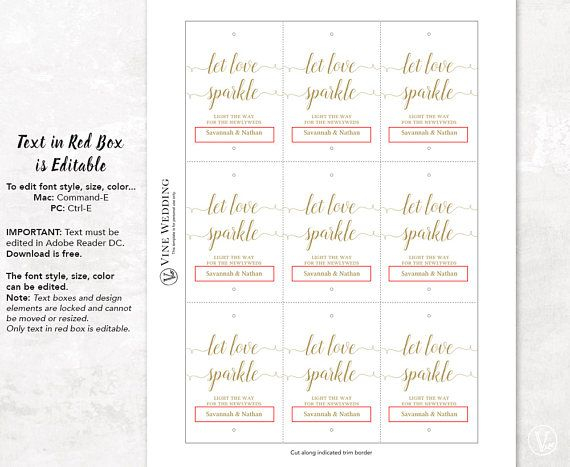 Gold Sparkler Tags And Sign Template Printable Wedding Wedding 