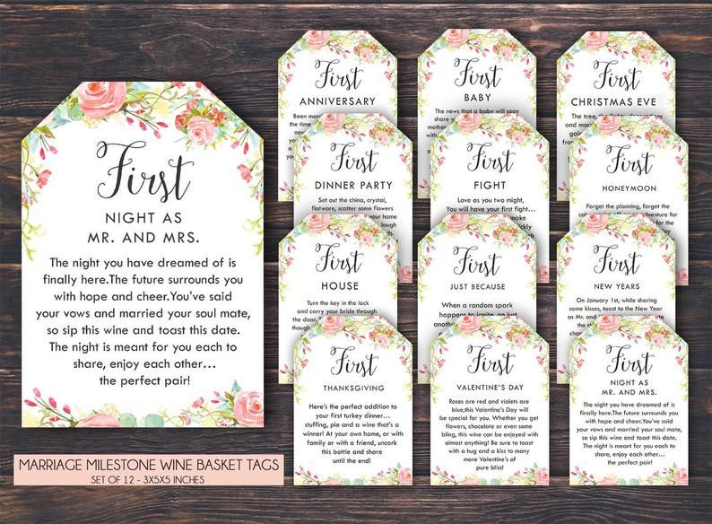 Marriage Milestone Wine Basket Tags A Year Of First Wine Etsy 