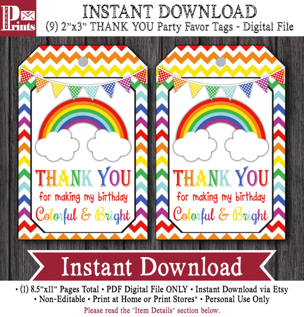 Rainbow Favor Tags Rainbow Thank You Party Favor Tags Printable 