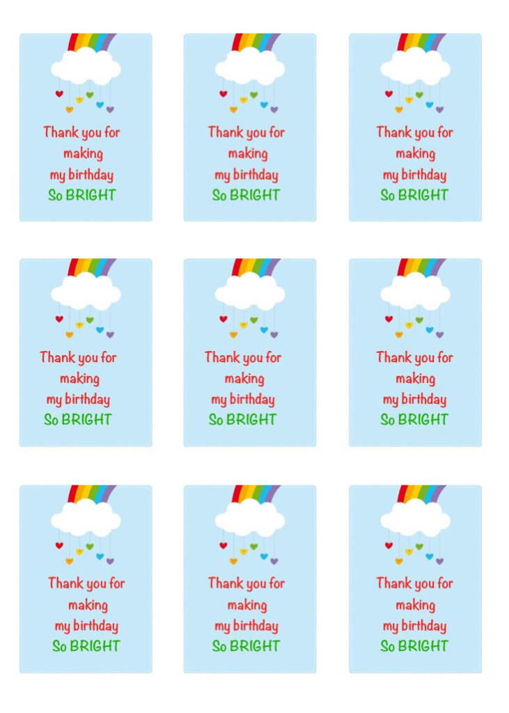 Printable Rainbow Theme Thank You Tags Birthday Tags Rainbow Theme 