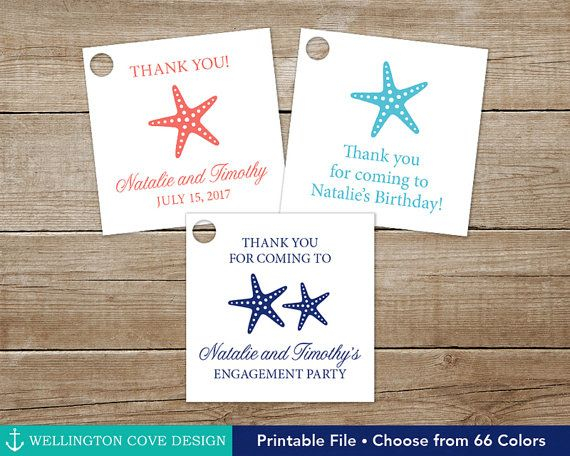 Printable Starfish Favor Tags Beach Wedding Birthday Bridal Etsy