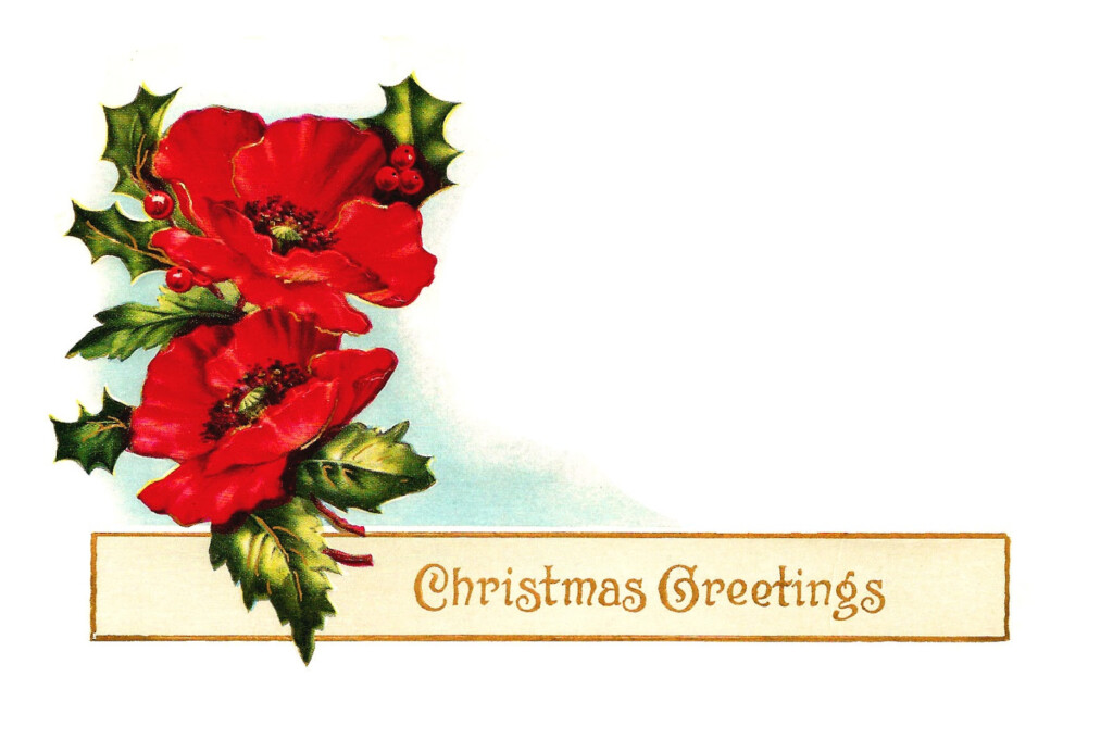 Antique Images Printable Vintage Santa Poinsettia And Christmas Gift 