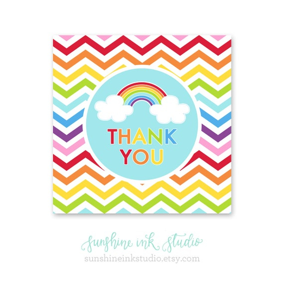 Rainbow Birthday Party Printable Thank You Favor Tags INSTANT