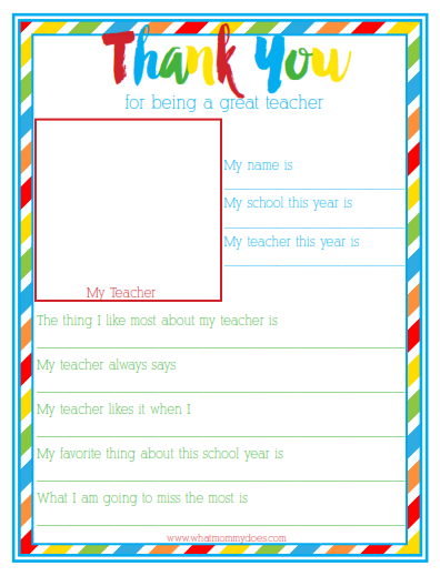  FREE Thank You For Being A Great Teacher Fill in the Blank Student 