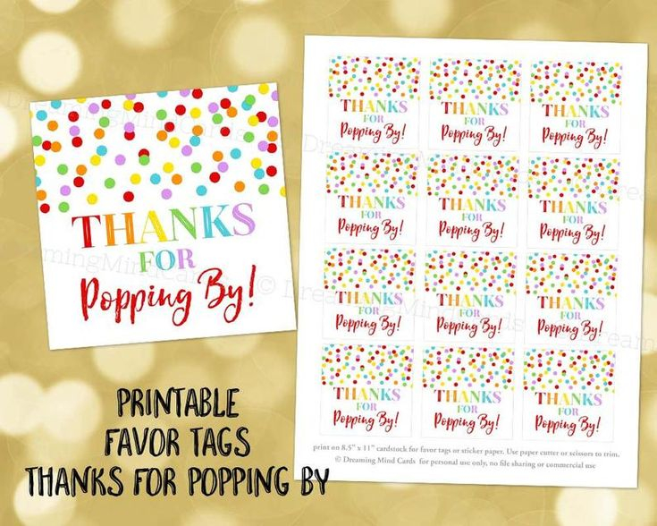 Printable Thanks For Popping By Favor Tags Rainbow Confetti Etsy In