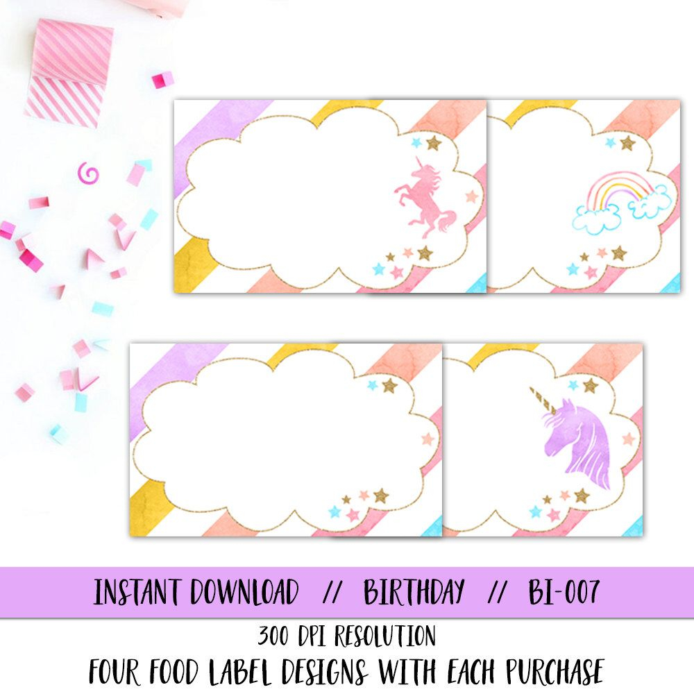 Unicorn Food Tent Unicorn Food Label Rainbow Food Label Rainbow Food