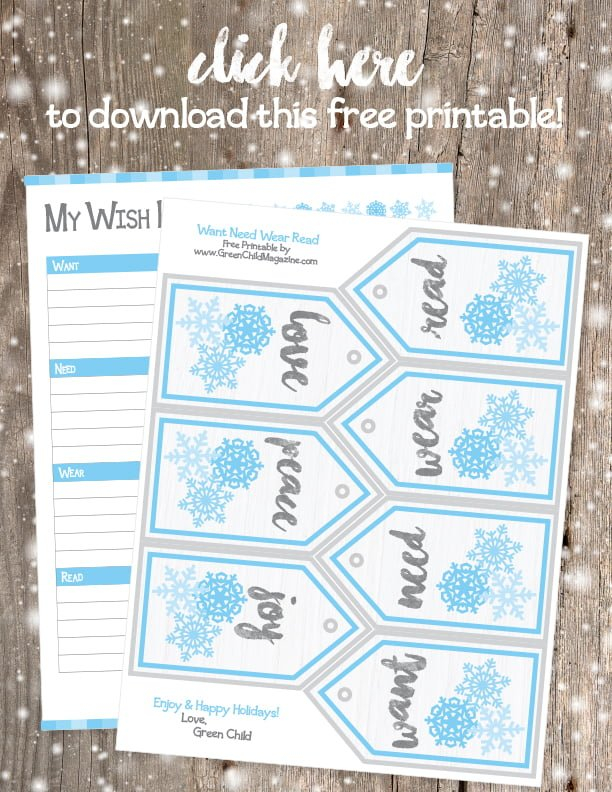 Want Need Wear Read Wish List Gift Tags Free Holiday Printable 